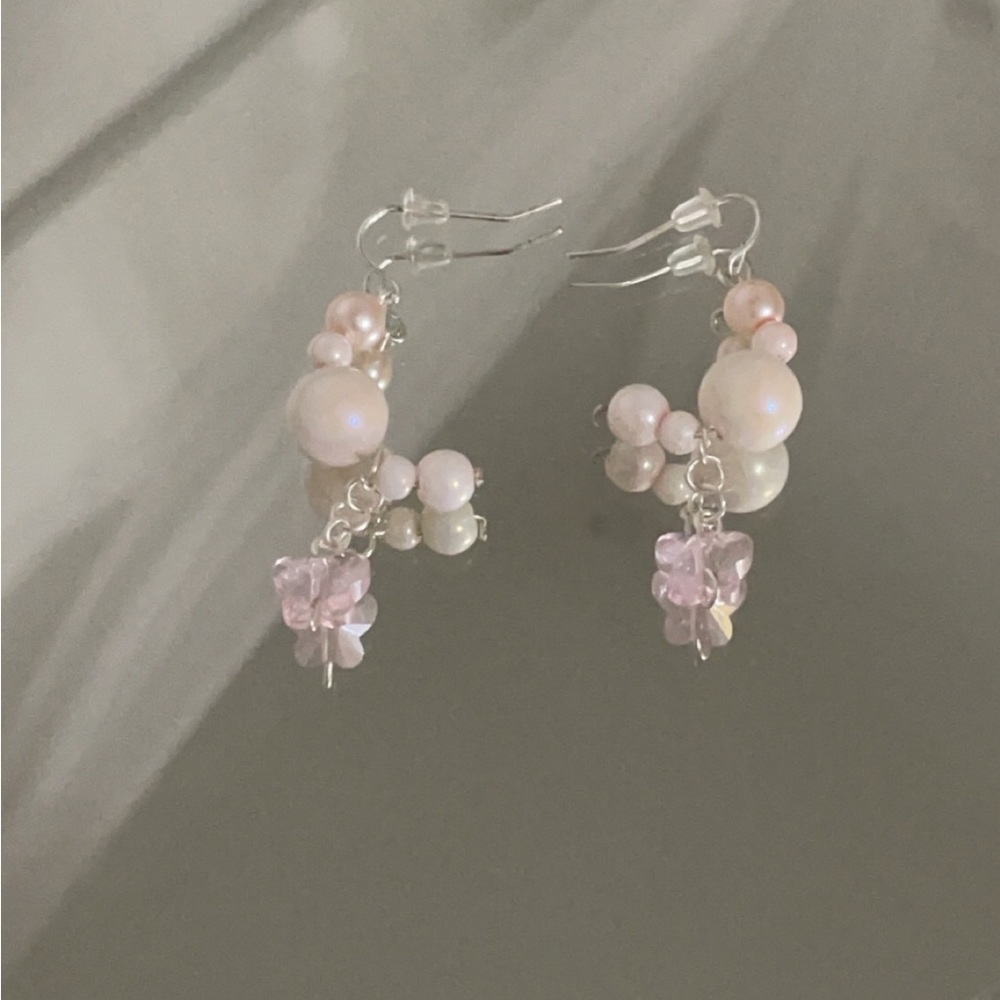 Pearl moon shaped butterfly earrings